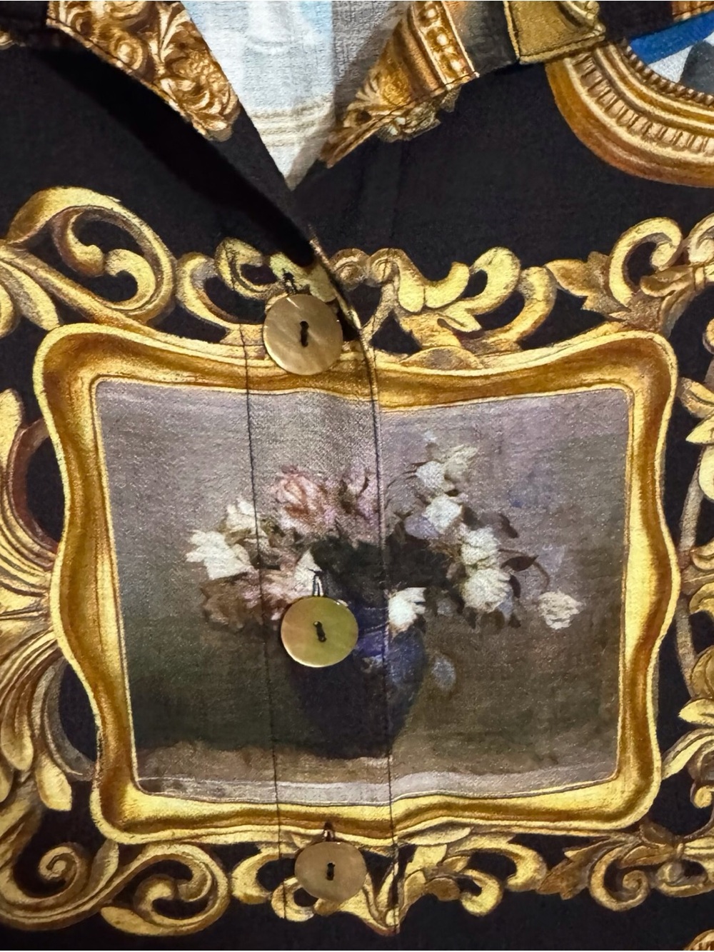 John Mark Size 1X Museum Artwork Button Up Top Art Floral Framed Artists - Picture 5 of 8
